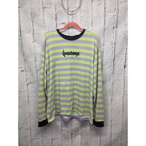 Goosebumps Dumbgood Long Sleeve Striped Crewneck Size XXL Neon Green Purple